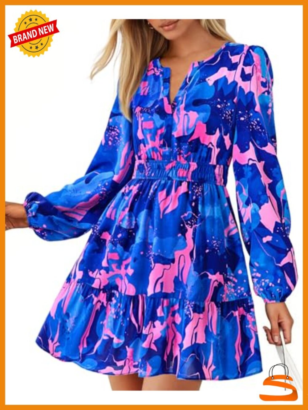Women's Floral Long Sleeve Mini Dress with Pockets Tiered Boho A-Line
